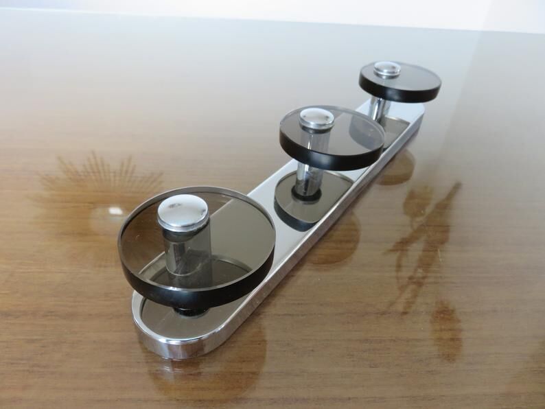 Fontana Arte chrome metal and smoked glass coat rack 70