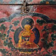 Large antique Tibetan wooden chest with Buddha painting, 18th century