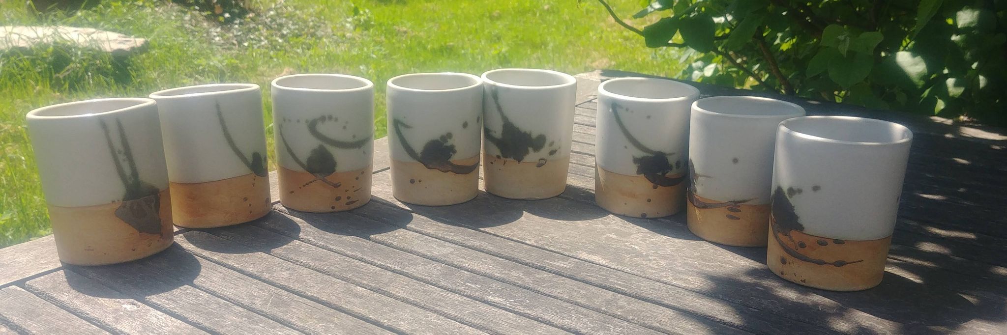 Set of 8 water glasses signed La Poterie de la Colombe created by Madeleine Br