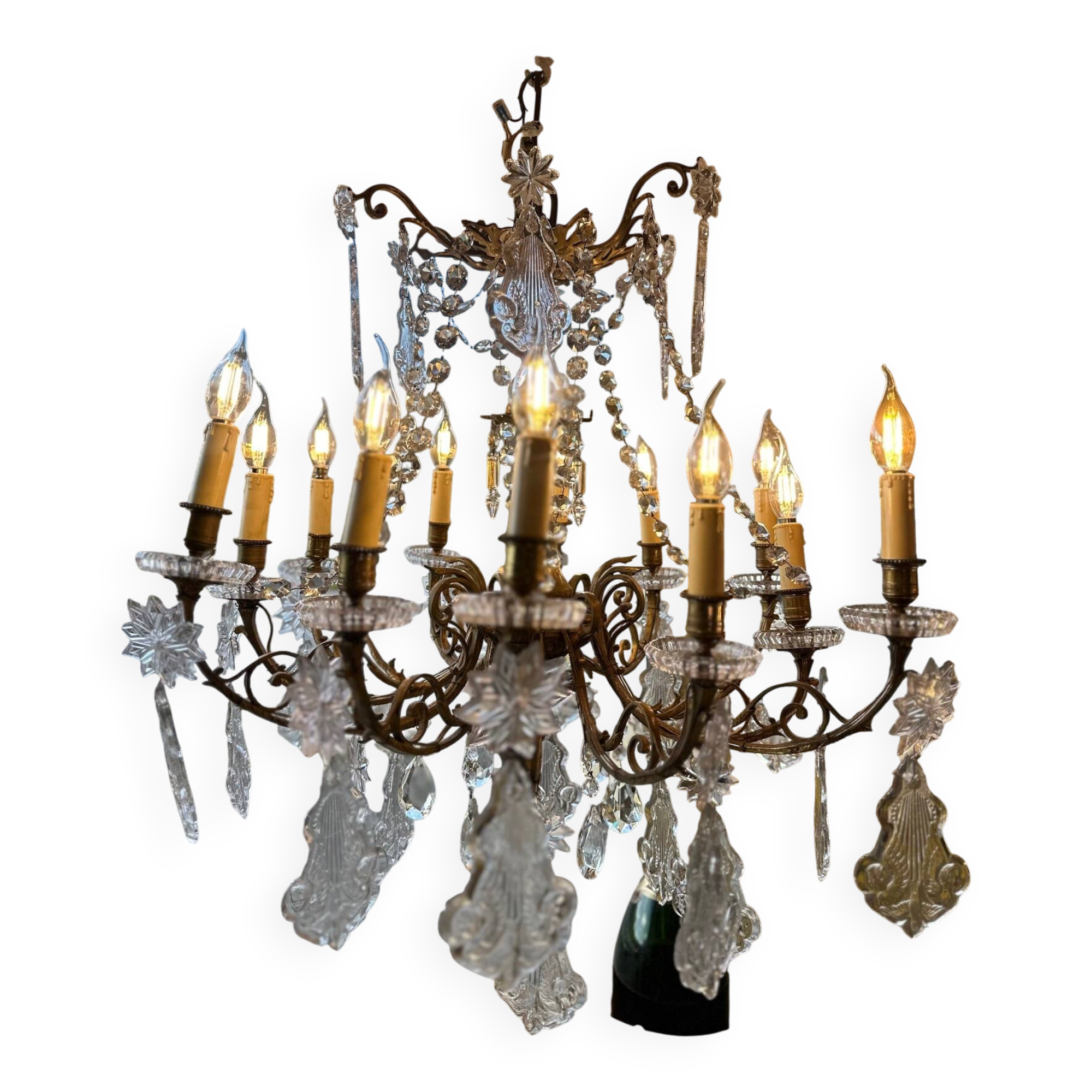 Crystal and bronze chandelier