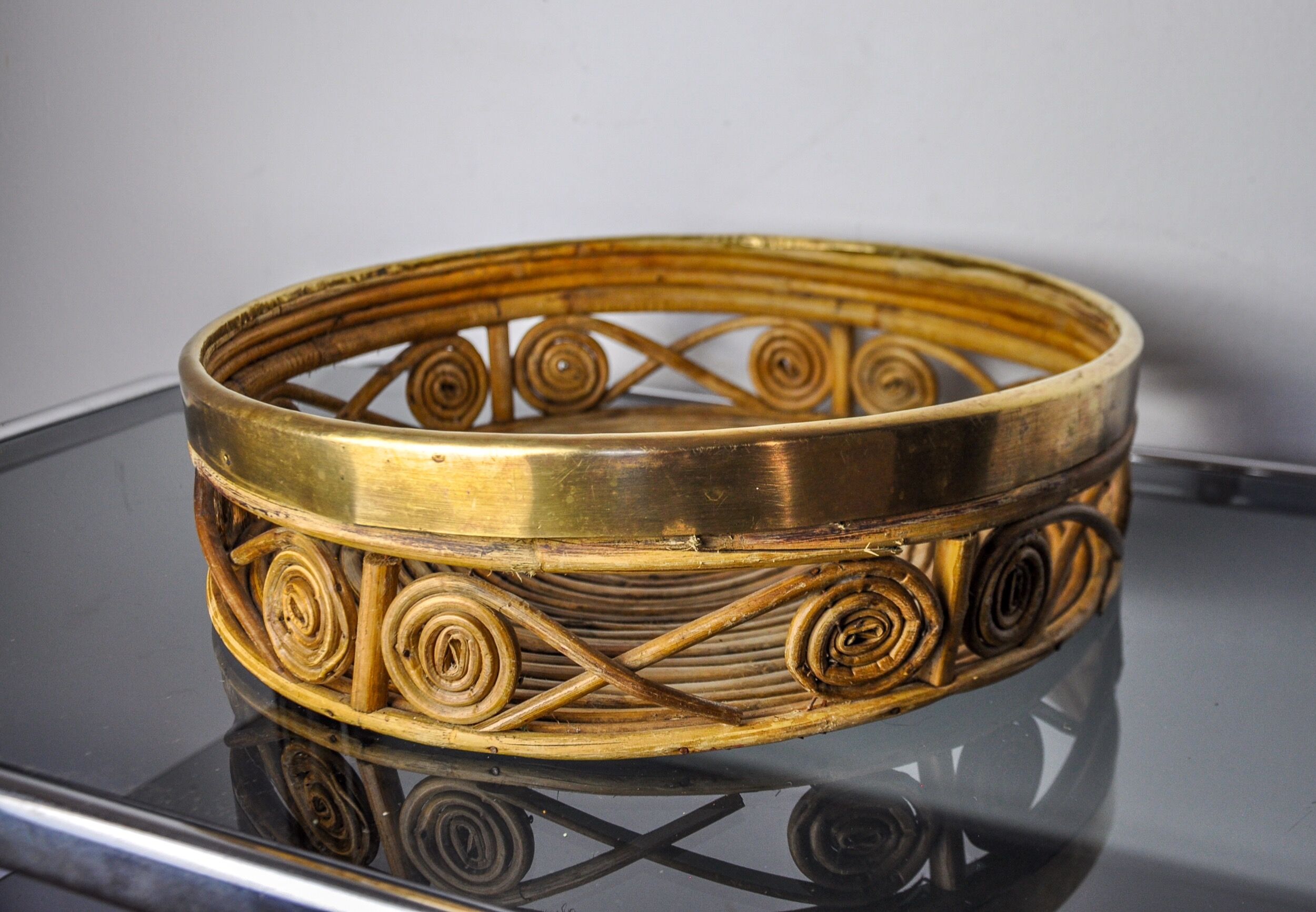 Rattan and brass centerpiece, Italy, 1970