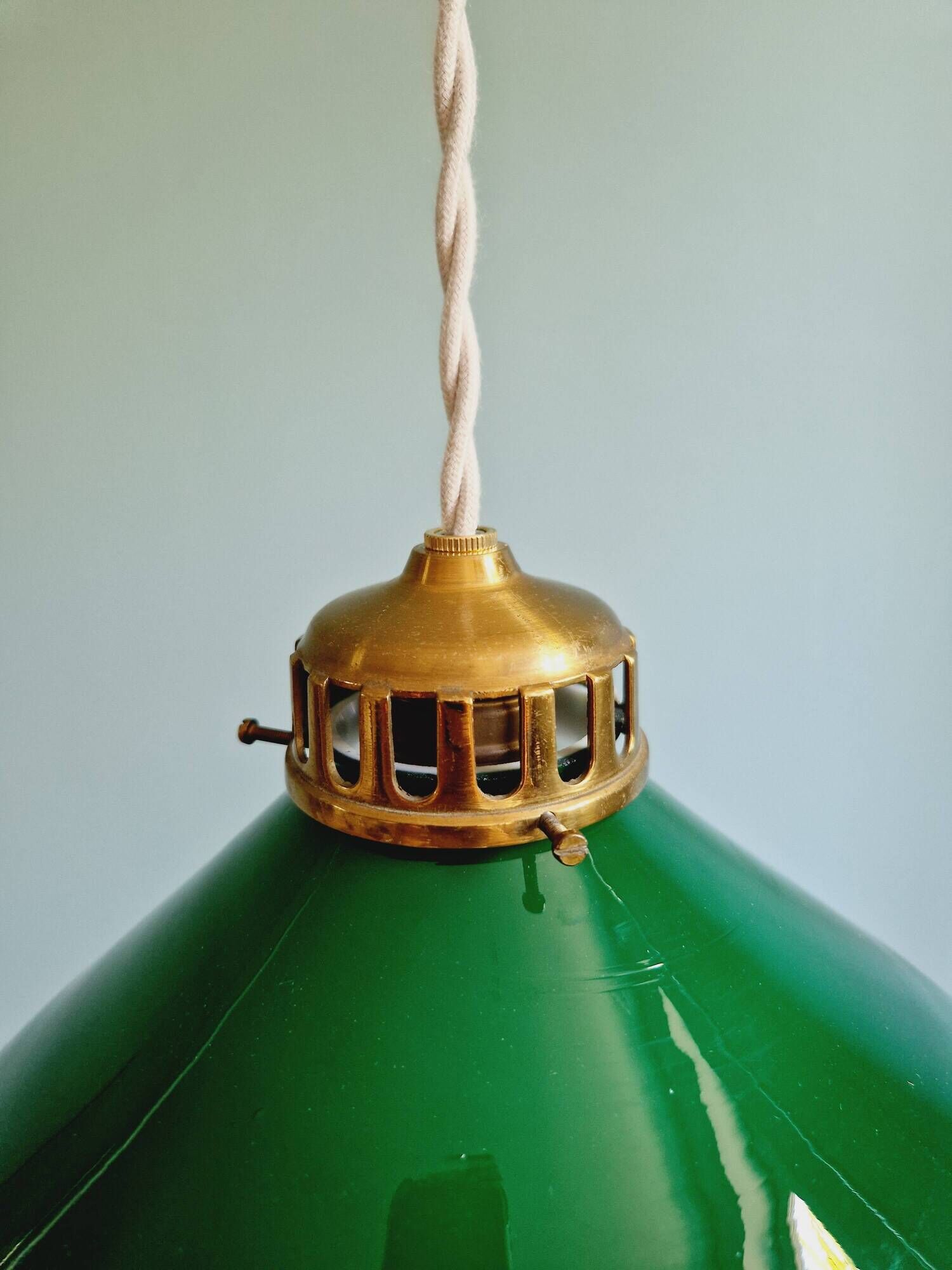 Art Deco pendant light in conical green opaline, 1920s-30s