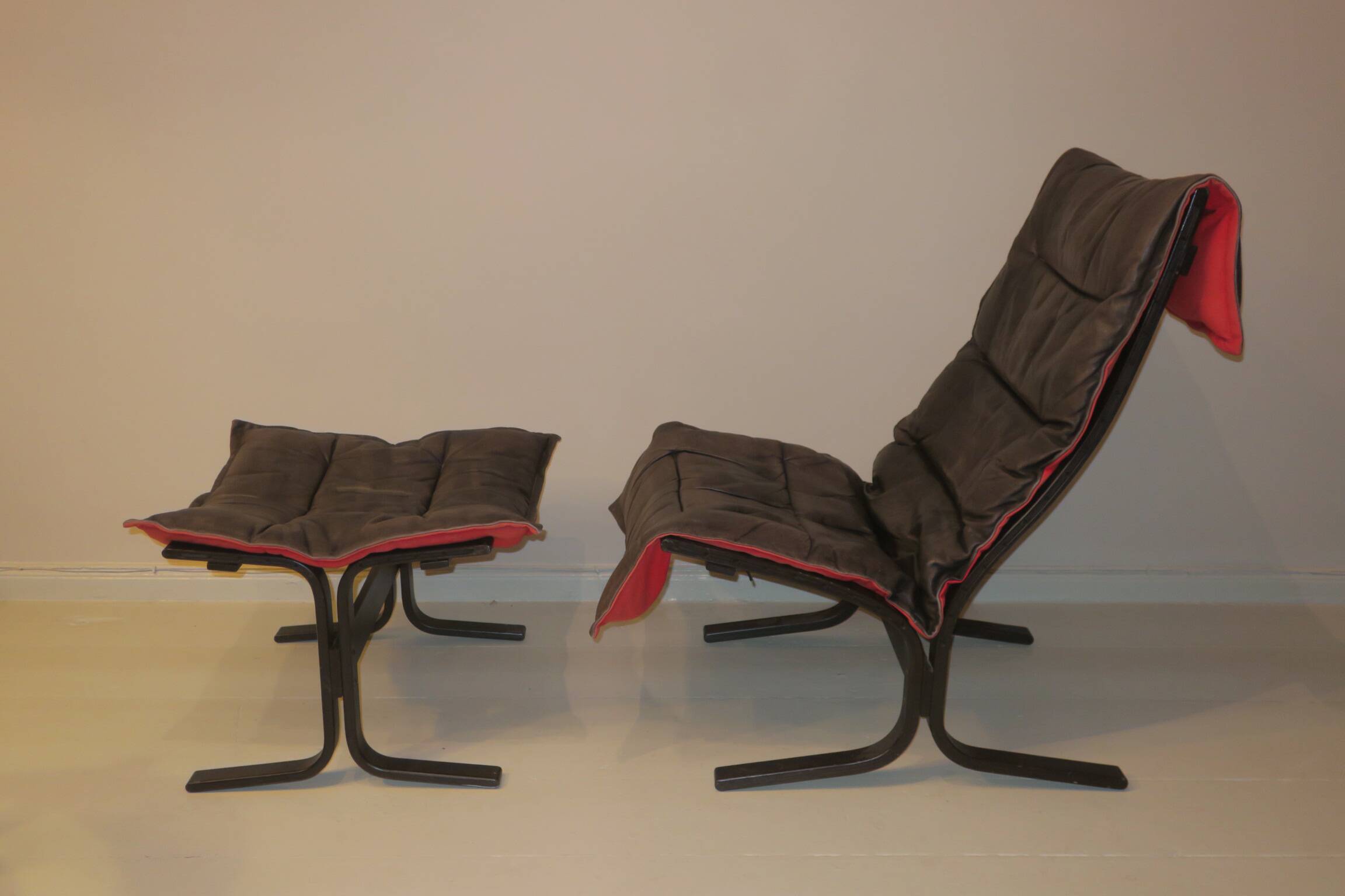 Westnofa patinated leather lounge chair with footrest, Norway 1960s