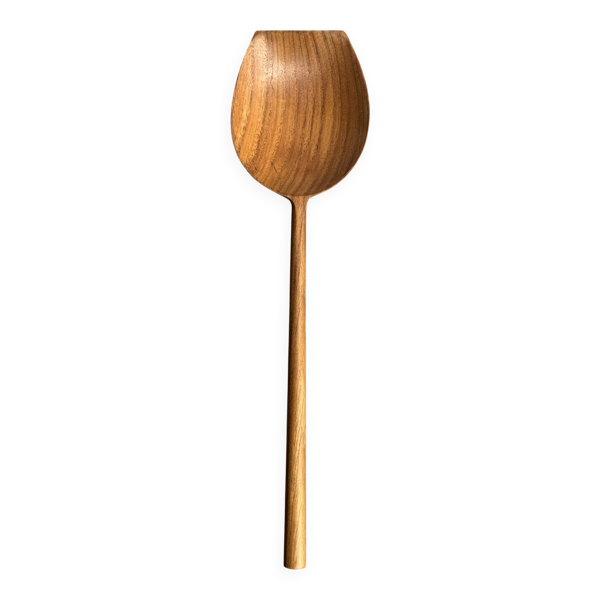 Couvert à salade ou cuiller spatule bout plat en teck L30 D9x8