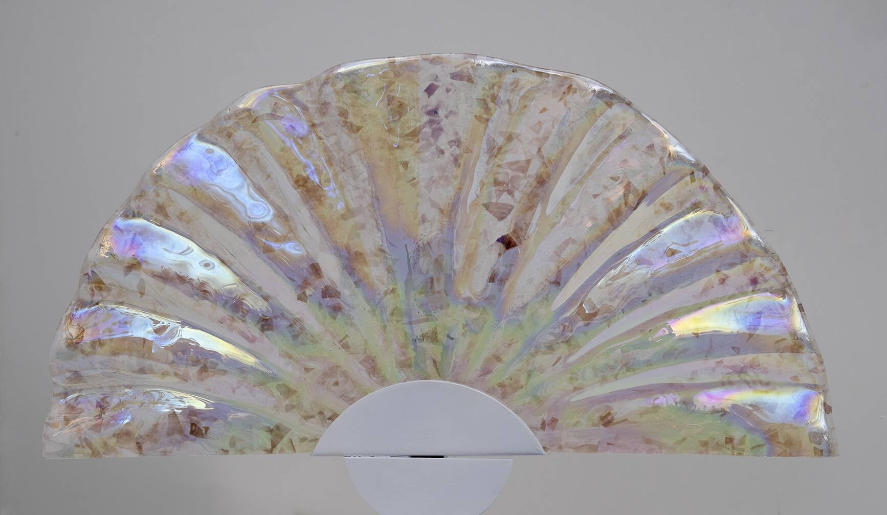 Pair of Postmodern Italian Iridescent Murano Glass Fan Table Lamps, 1980s
