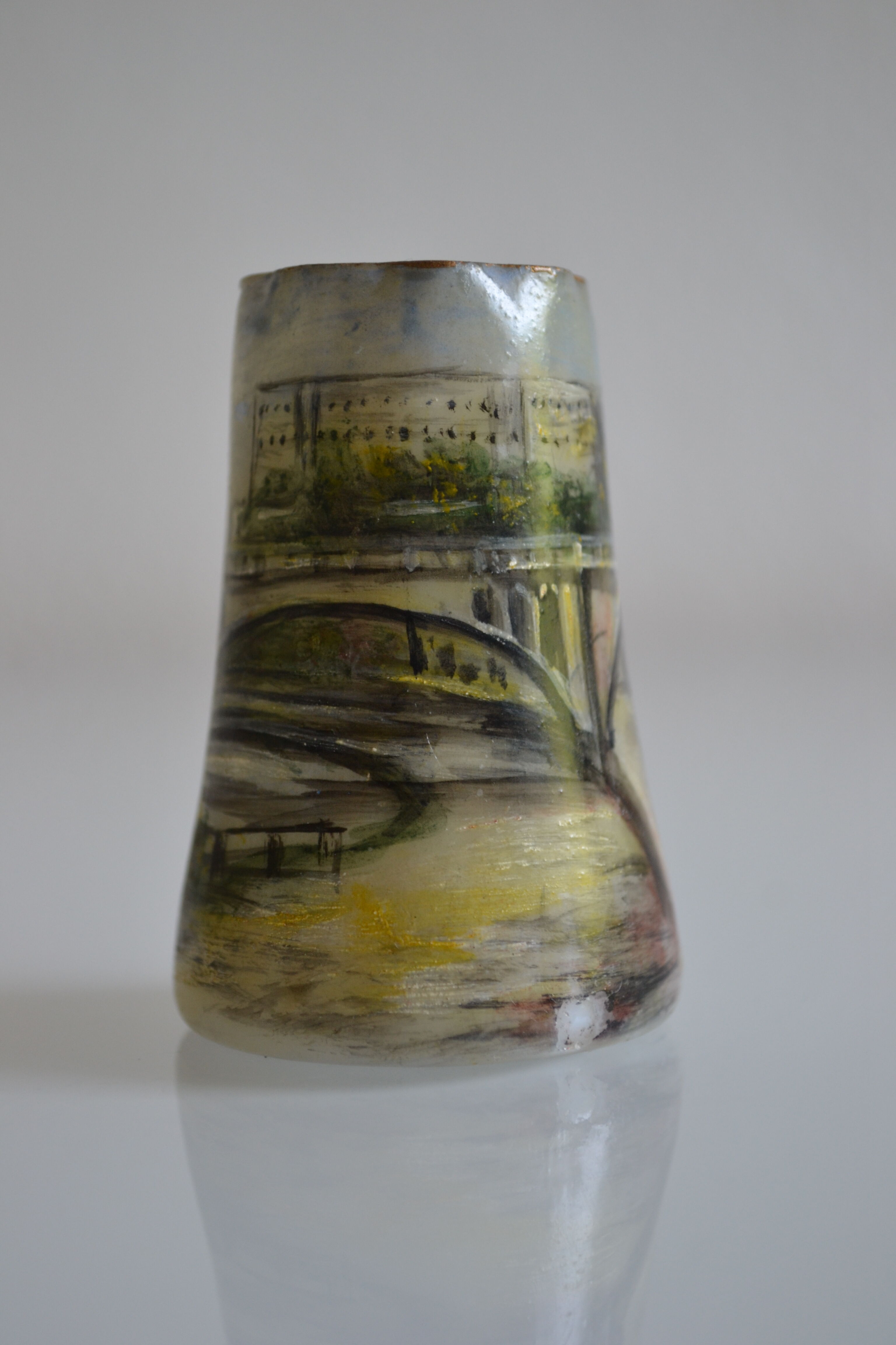 miniature vase with painted decoration from the city of Huy in Belgium