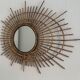 Miroir vintage 1960 soleil rotin style ORTF - 83 x 65 cm