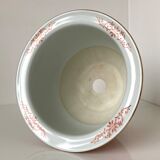 Chinese planter or Chinese porcelain pot cover decorated with landscapes on a coral and golden background