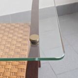 Table basse en rotin & hêtre 1960 vintage