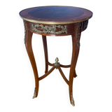 High wooden pedestal table