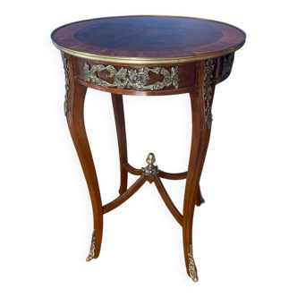 High wooden pedestal table