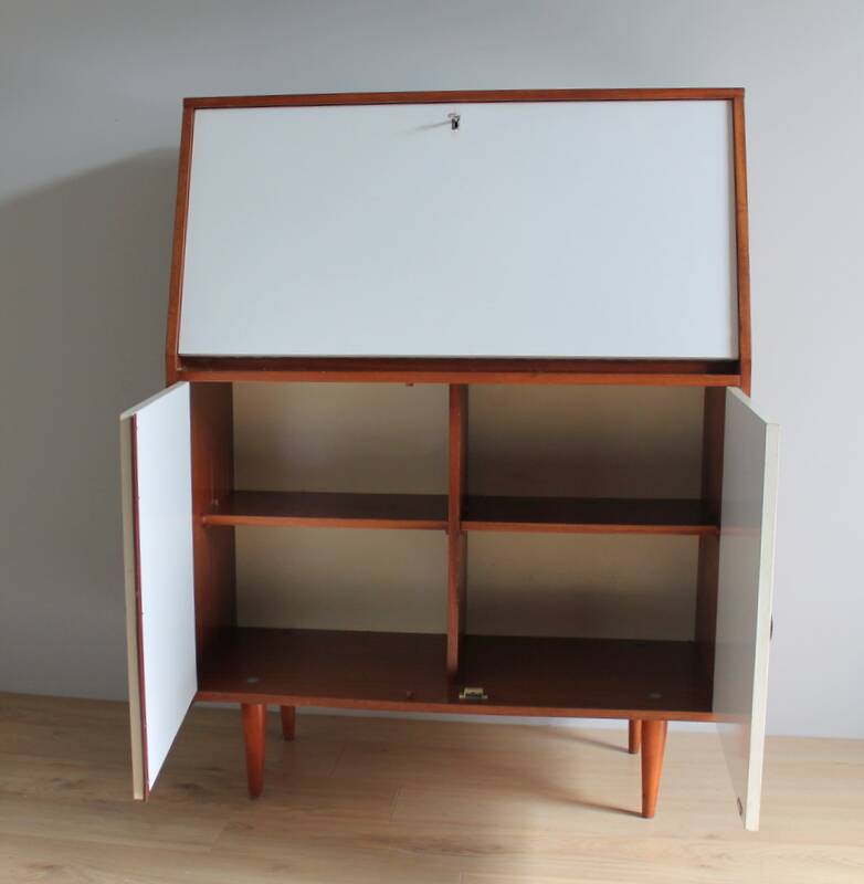 Teak and white formica secretary