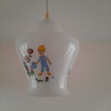Opaline pendant lamp decorated with children's scenes 60s-70s