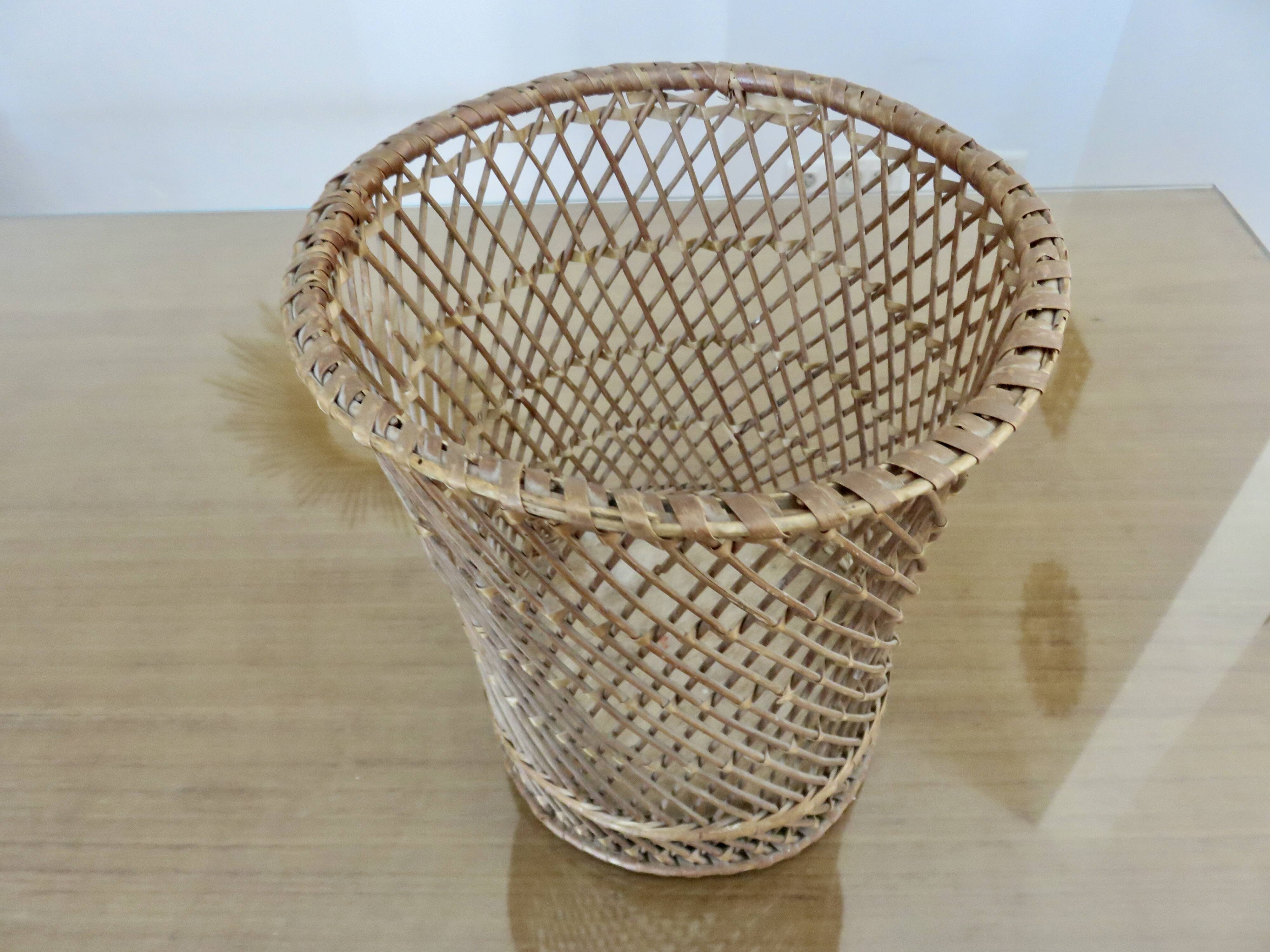 Rattan wastebasket, office, 1960 1970