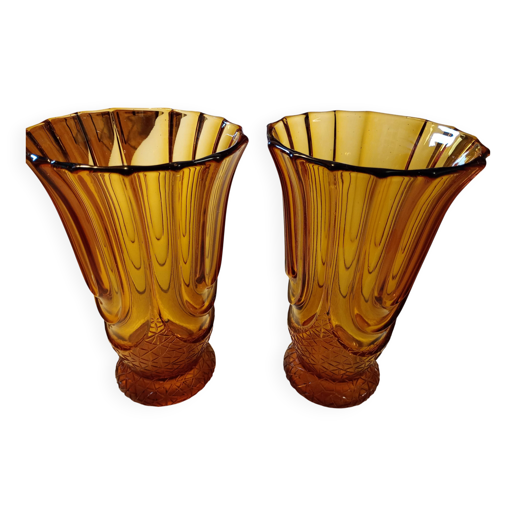 Pair of amber vases made in Belgium "Henri Heemskerk" art deco circa 1930