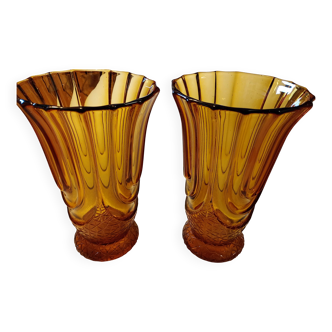Paire de vases ambrés fait en Belgique "Henri Heemskerk" art déco vers 1930
