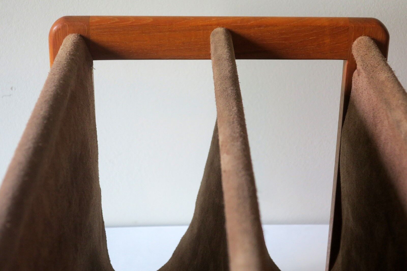 Aksel Kjersgaard teak and suede leather magazine rack 1960