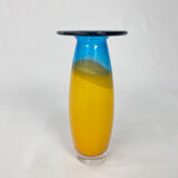 Vase bleu et jaune de Siem van de Marel pour Leerdam, années 1980