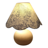 Wooden base lamp with blue toile de Jouy lampshade