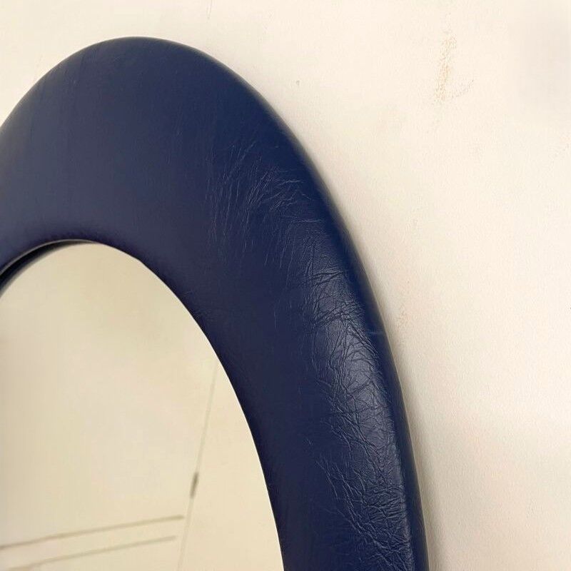 Oval wall mirror 1970s blue faux leather
