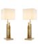 Pair of modern table lamps, vintage brass finish, travertine base.