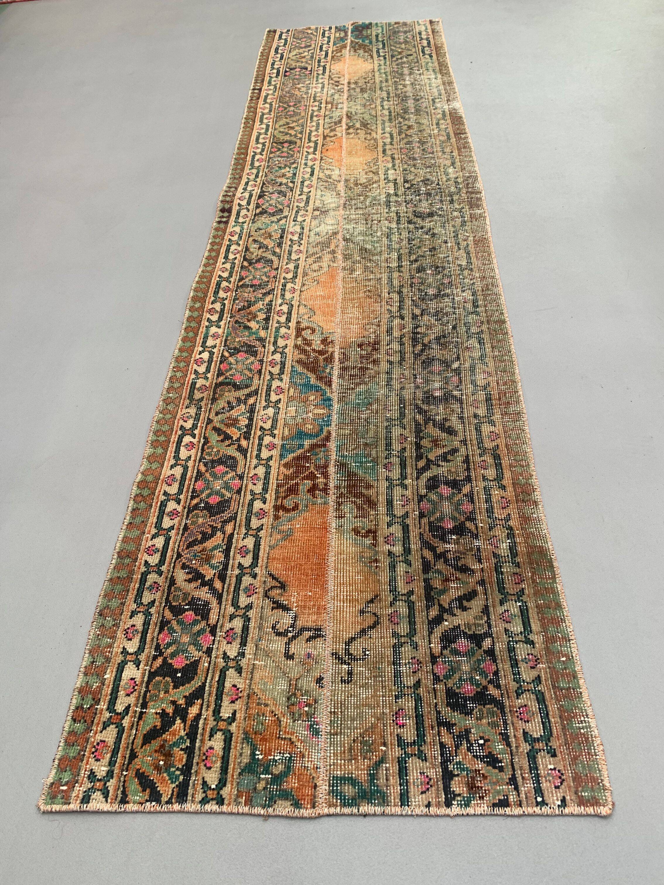 Distressed Turkish Narrow Runner 270x67 cm wool Vintage Tribal Rug
