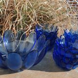 Salad bowl fruit cup vintage blue glass