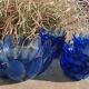 Saladier coupe à fruit verre bleu vintage