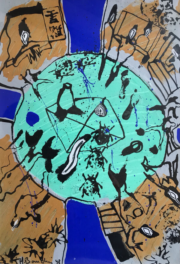 Acrylique sur papier Hervé BOURDIN (1950), Mise en boîte,1999