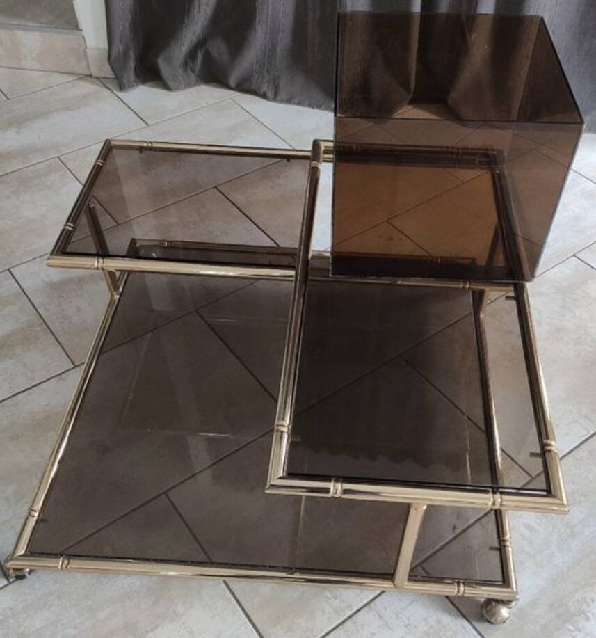 Brass and smoked glass coffee table