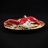 Lobster plate in Caldas da Rainha earthenware slip Palissy majolica