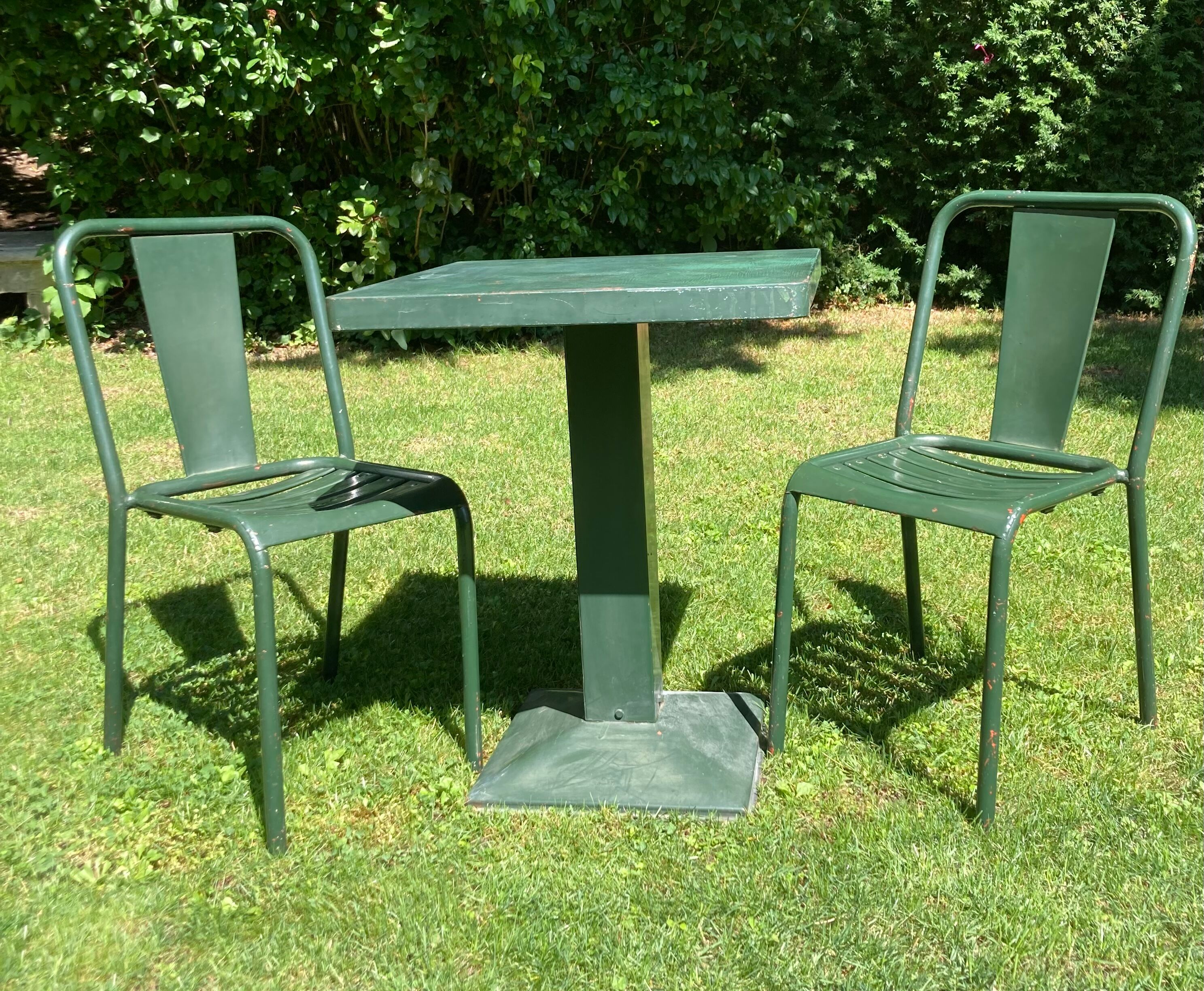 Tolix set, 2 t4 chairs and a Tolix mini kub table