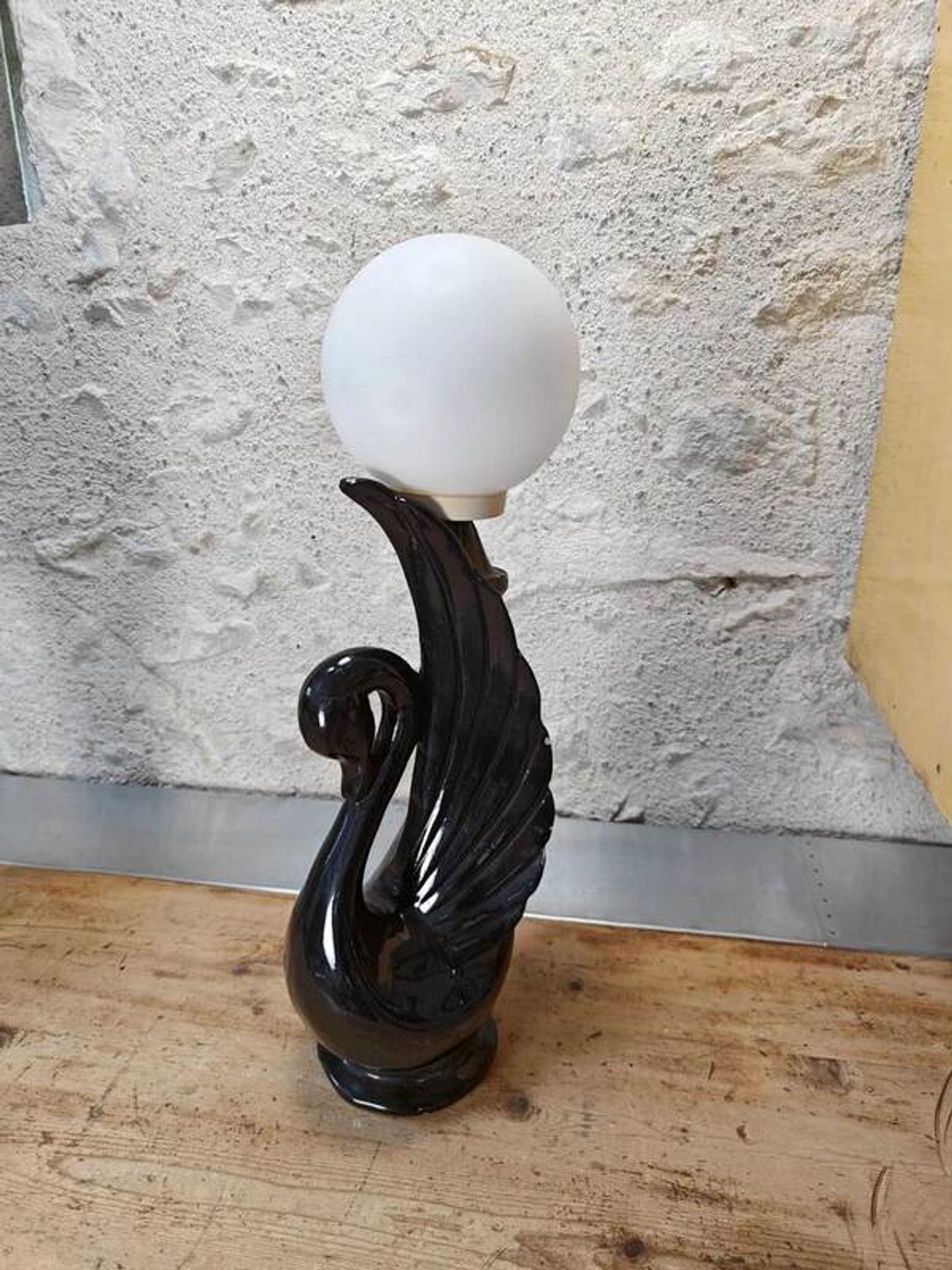 Swan lamp with vintage globe