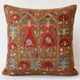 Silk Embroidered Brown Cushion Cover. Suzani Textile Pillowcase. Traditional Folk Accent Pillow