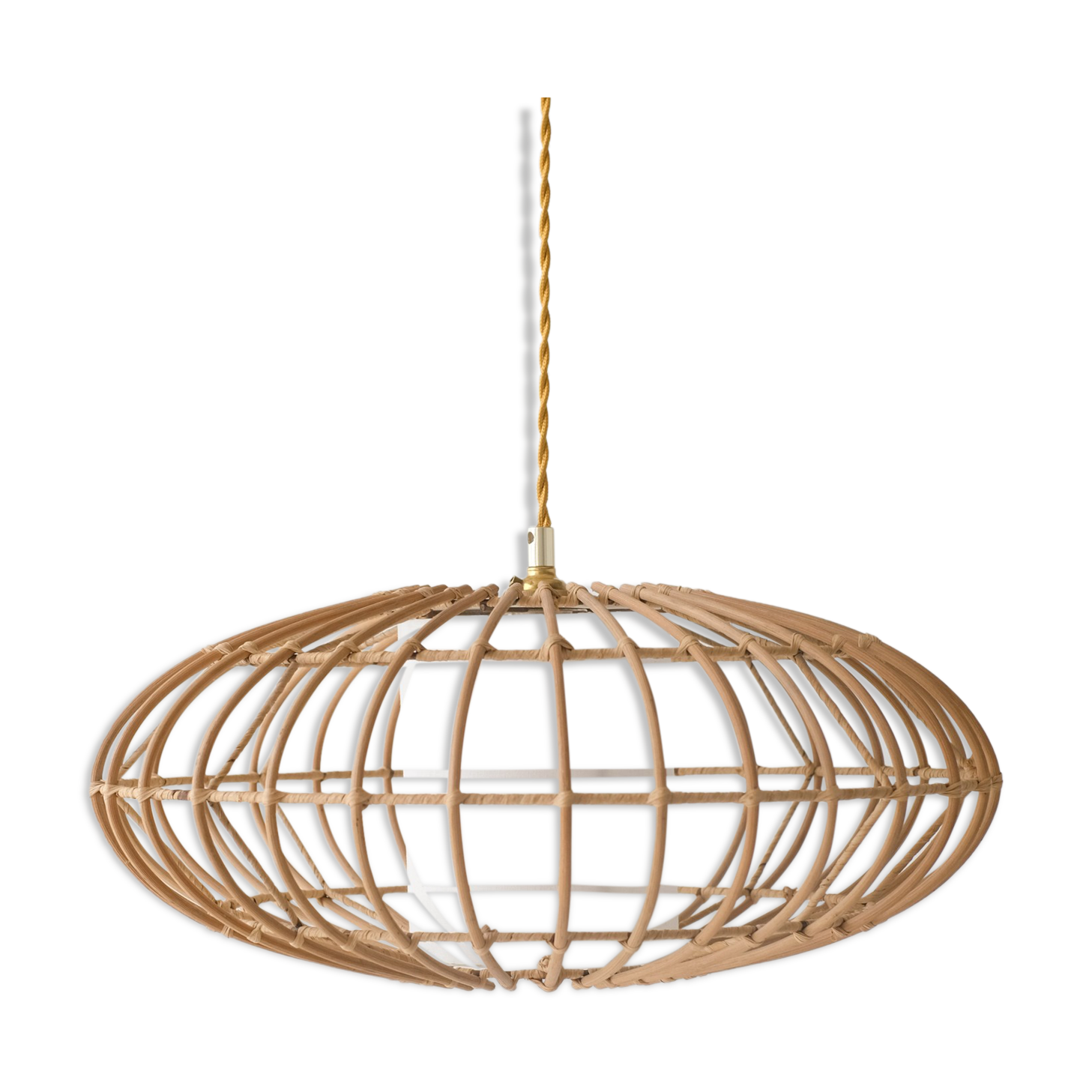 Vintage pendant lamp with oval rattan lampshade