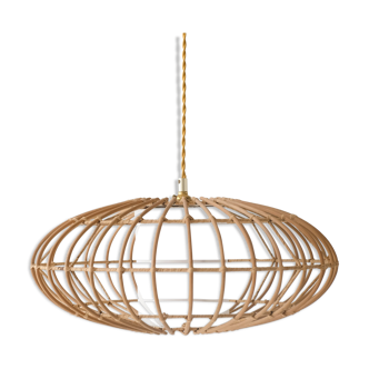 Vintage pendant lamp with oval rattan lampshade