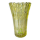 Large Czech vase in pressed glass, tinted yellow with geometric shapes.