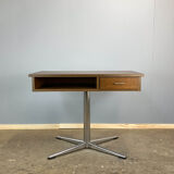 Swivel TV stand/side table, chrome frame with dark walnut, 1970s
