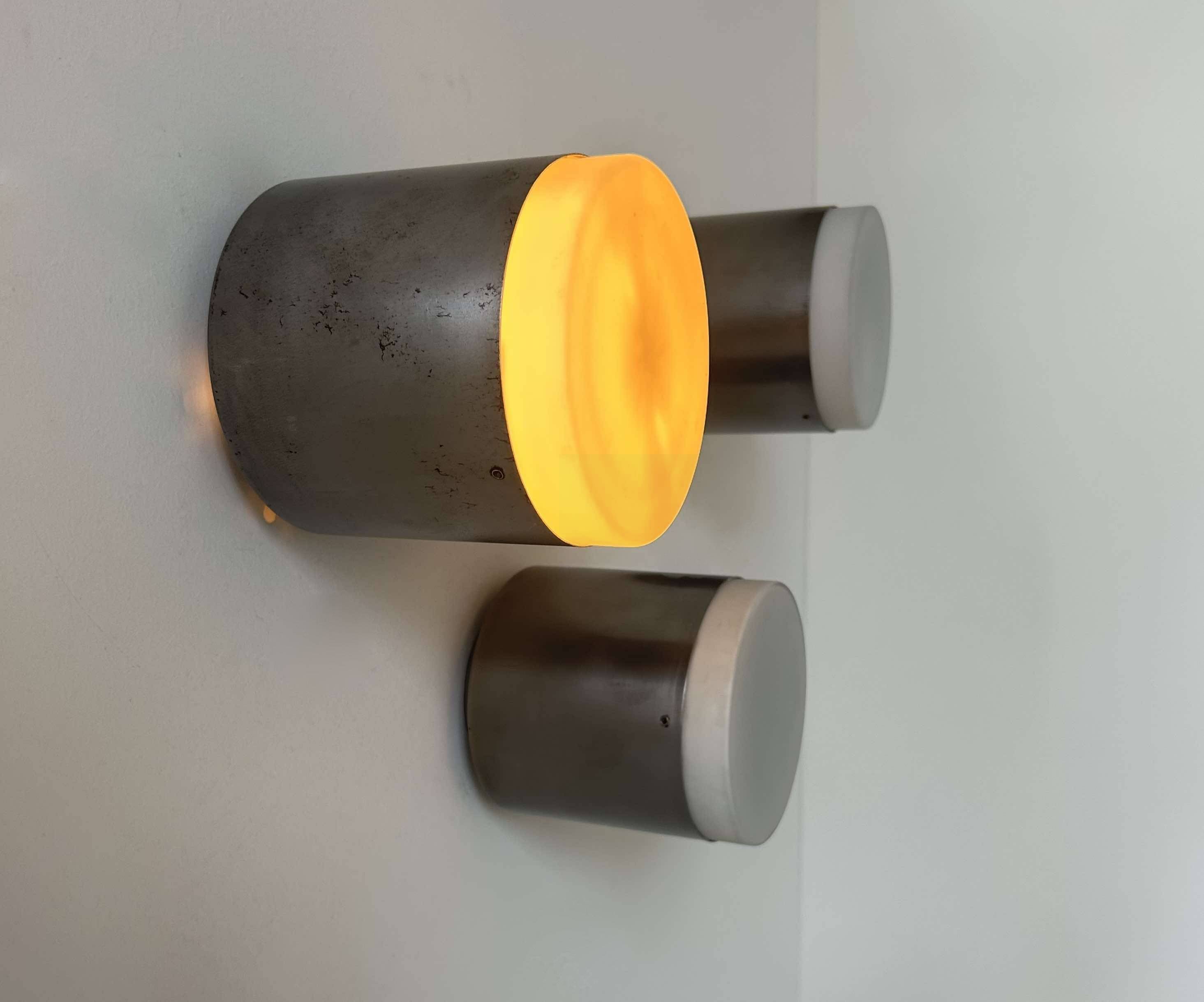 Set of 3 vintage Raak wall lights, aluminum and opaline, Holland 1960