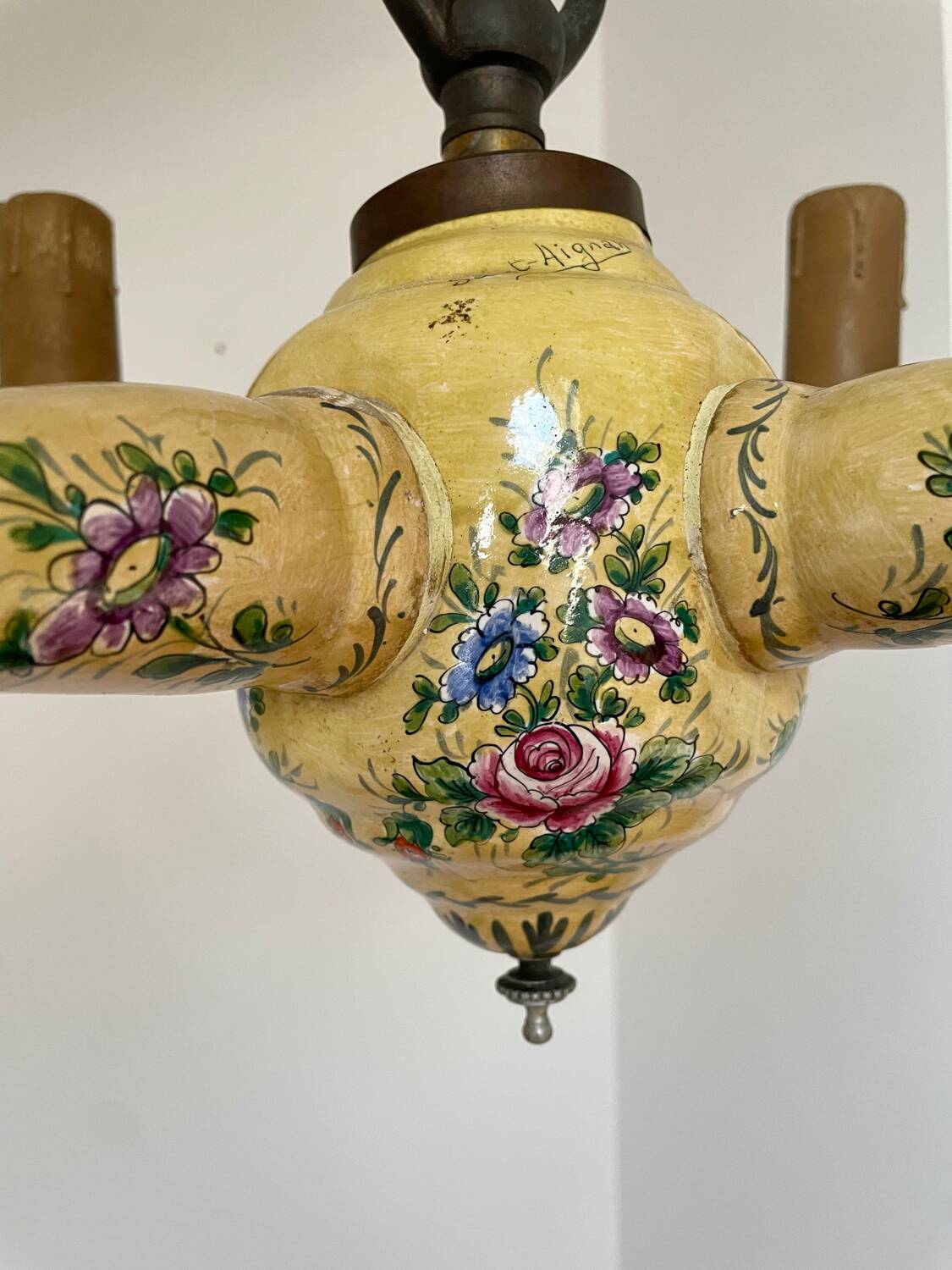 Chandelier with 4 lights in Saint-Aignan earthenware, circa 1940
