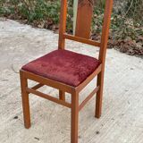 Art deco chair in solid wood and burgundy fabric