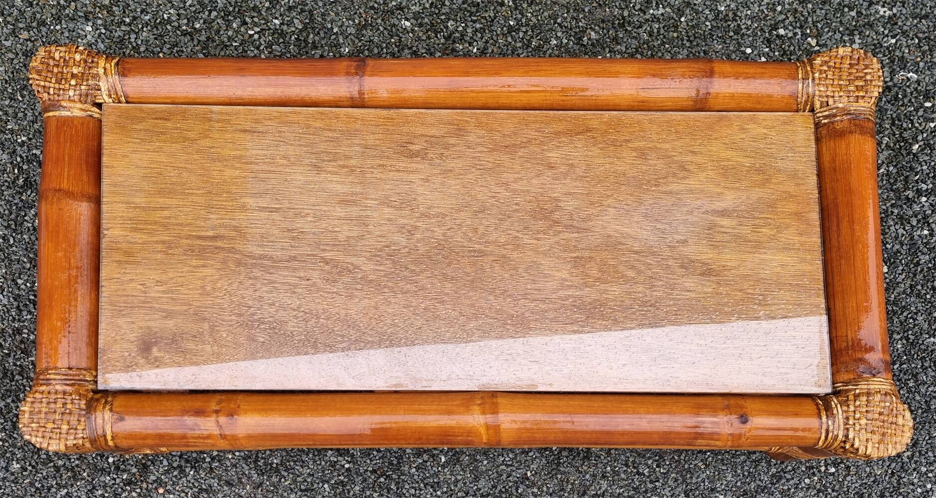 Bamboo, rattan and glass coffee table, 80s