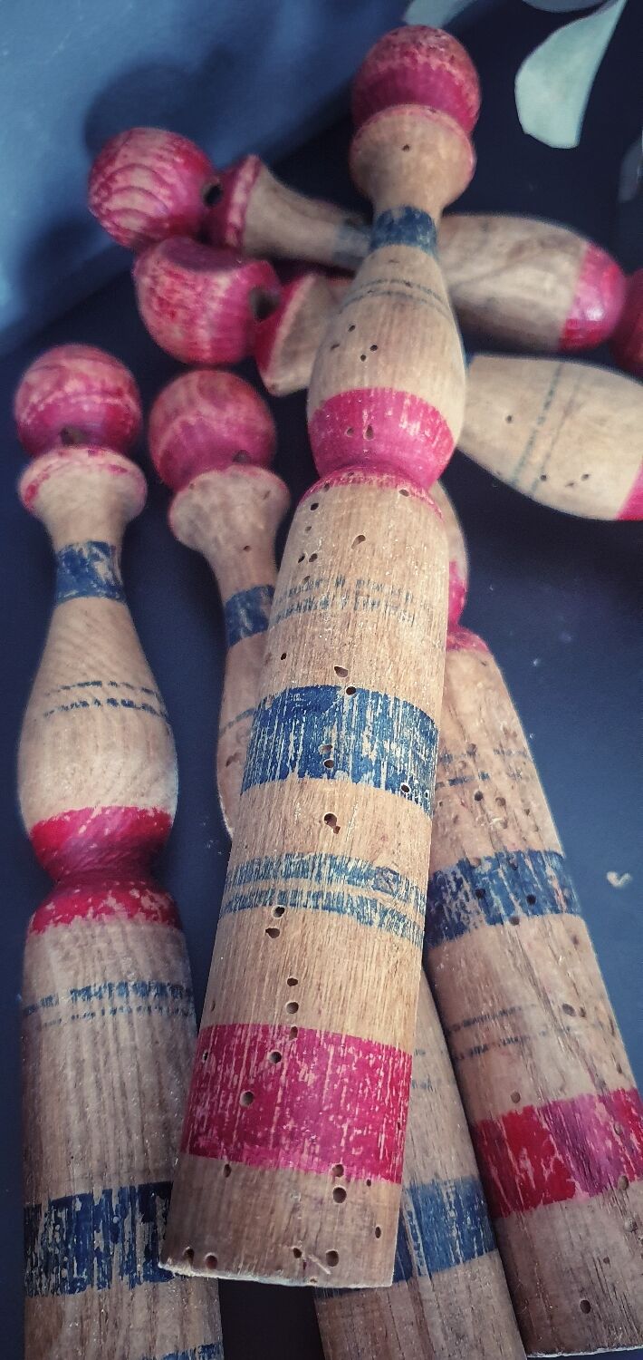 Set of 6 old wooden pins