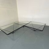 Table Basse Moderniste Furtive en Acier et Verre, Italie, années 1980