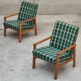 Pair of green patterned armchairs by Ton Bystrice (Thonet) 1960