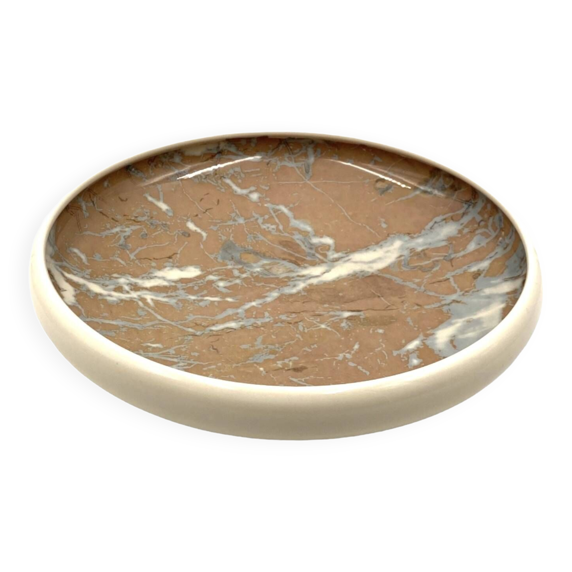 Alvino Bagni, white marbled ceramic centerpiece / vide poche, ca. 1970