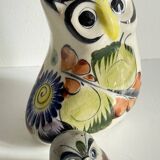 Duo de hiboux en céramique artisanale vintage