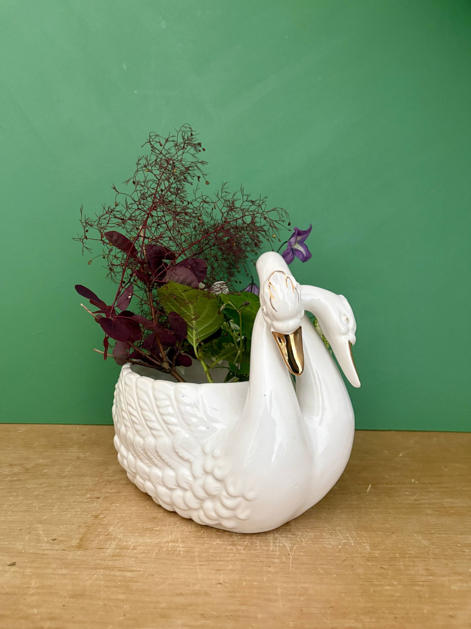 Cache pot cygne vintage en céramique
