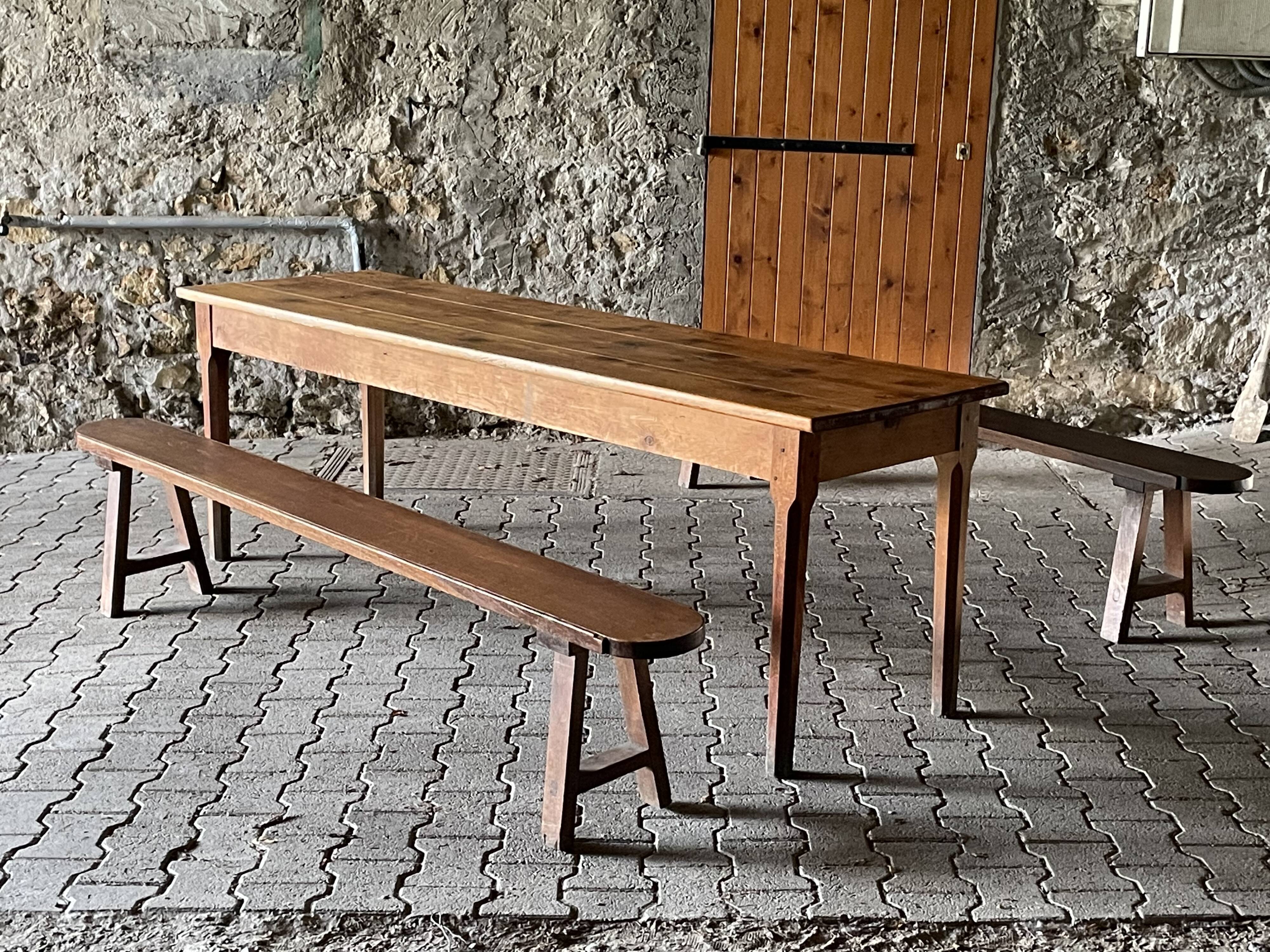 Pair of old benches in solid oak