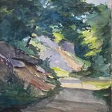 Watercolor Painting "Path in the forest" Besançon chemin de Mazagran signed 1915